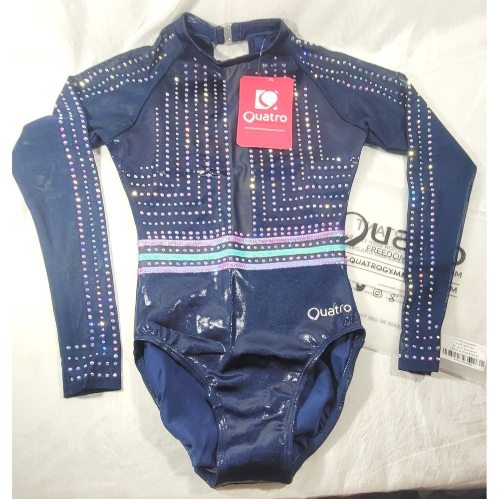 Quatro Adult Infinite Long Sleeve Gymnastics Leotard - Shimmer Navy - XS 32"